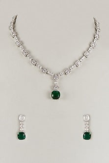 White Finish CZ Stone Necklace Set