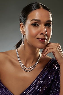 White Finish CZ Stone Necklace Set