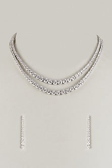 White Finish CZ Stone Necklace Set