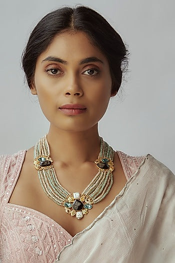 Gold Finish Semi-Precious Stone Necklace