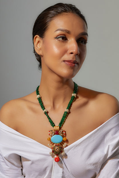 Gold Finish Semi-Precious Stone Necklace