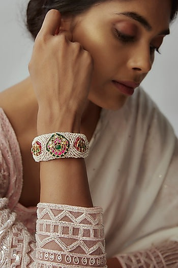 Gold Finish Kundan Polki Bracelet