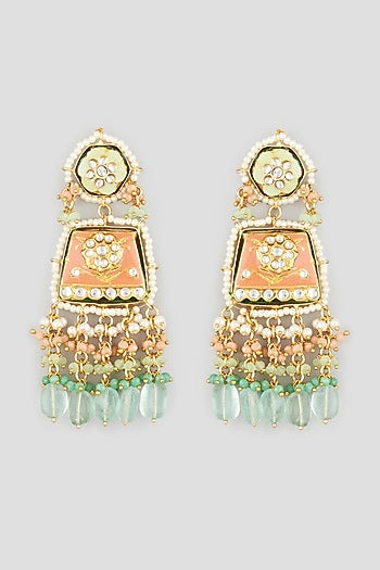 Gold Finish Fluorite Stone Earrings