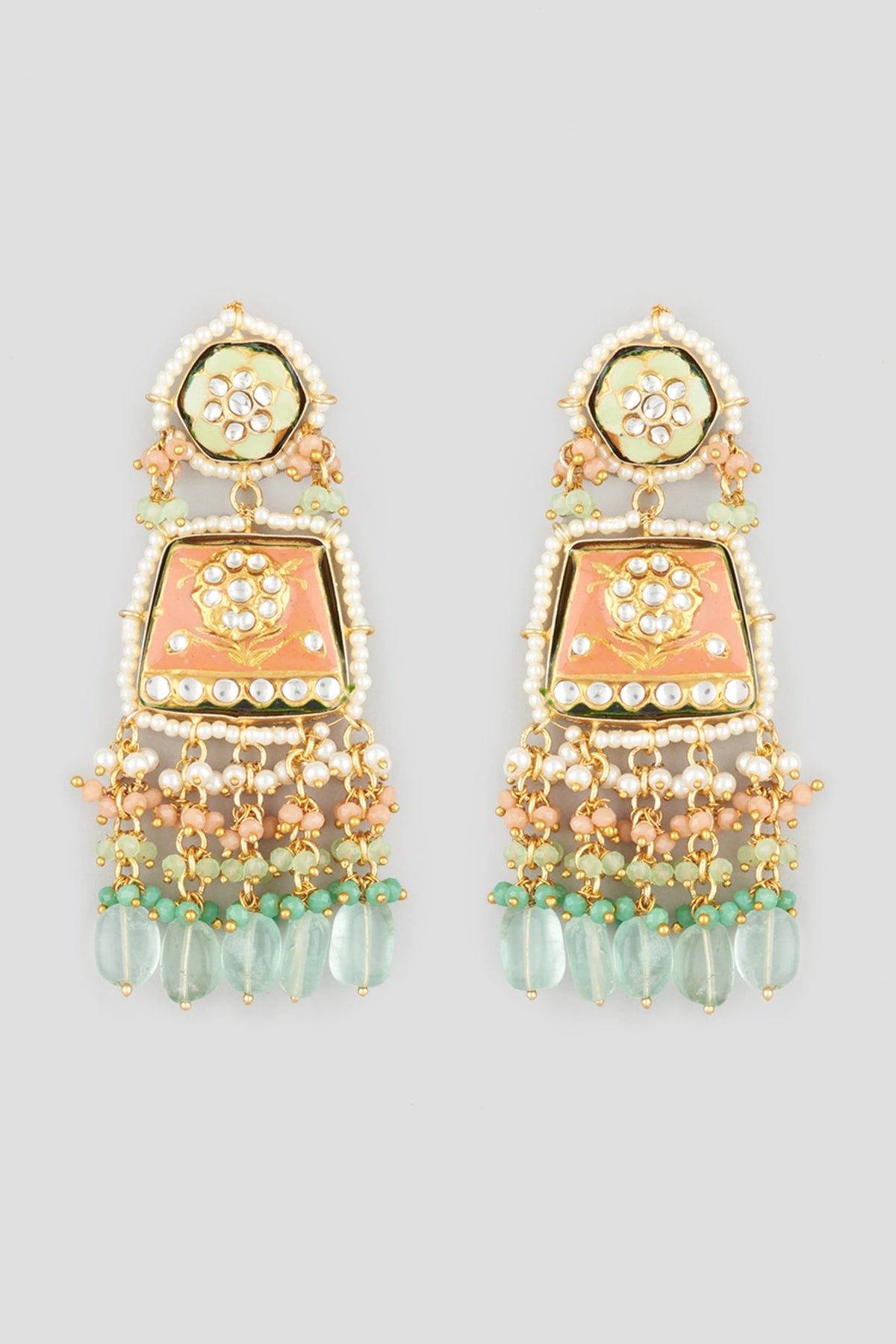 Gold Finish Fluorite Stone Earrings