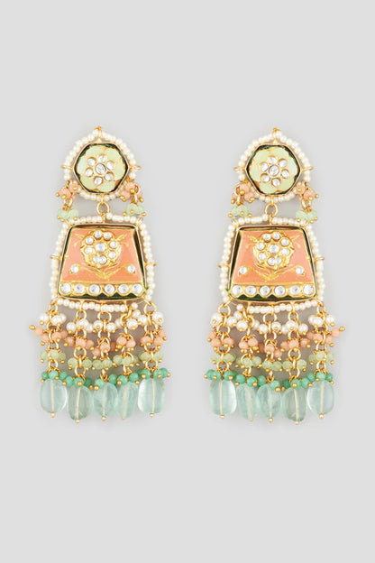 Gold Finish Fluorite Stone Earrings
