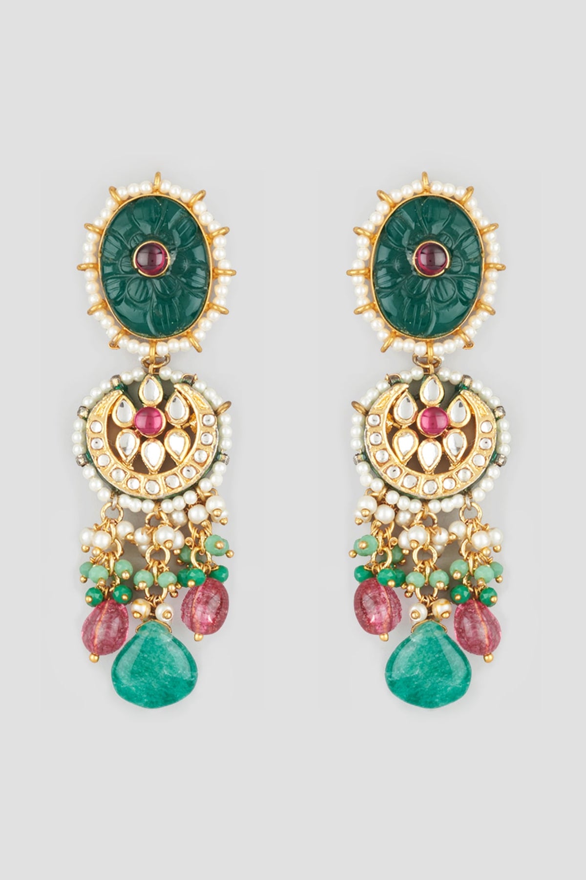 Gold Finish Dyed Jade Earrings