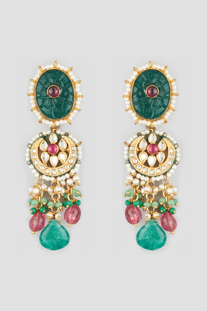 Gold Finish Dyed Jade Earrings