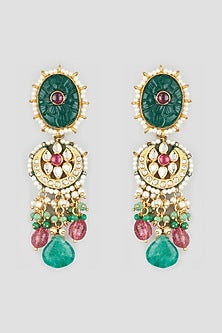 Gold Finish Dyed Jade Earrings