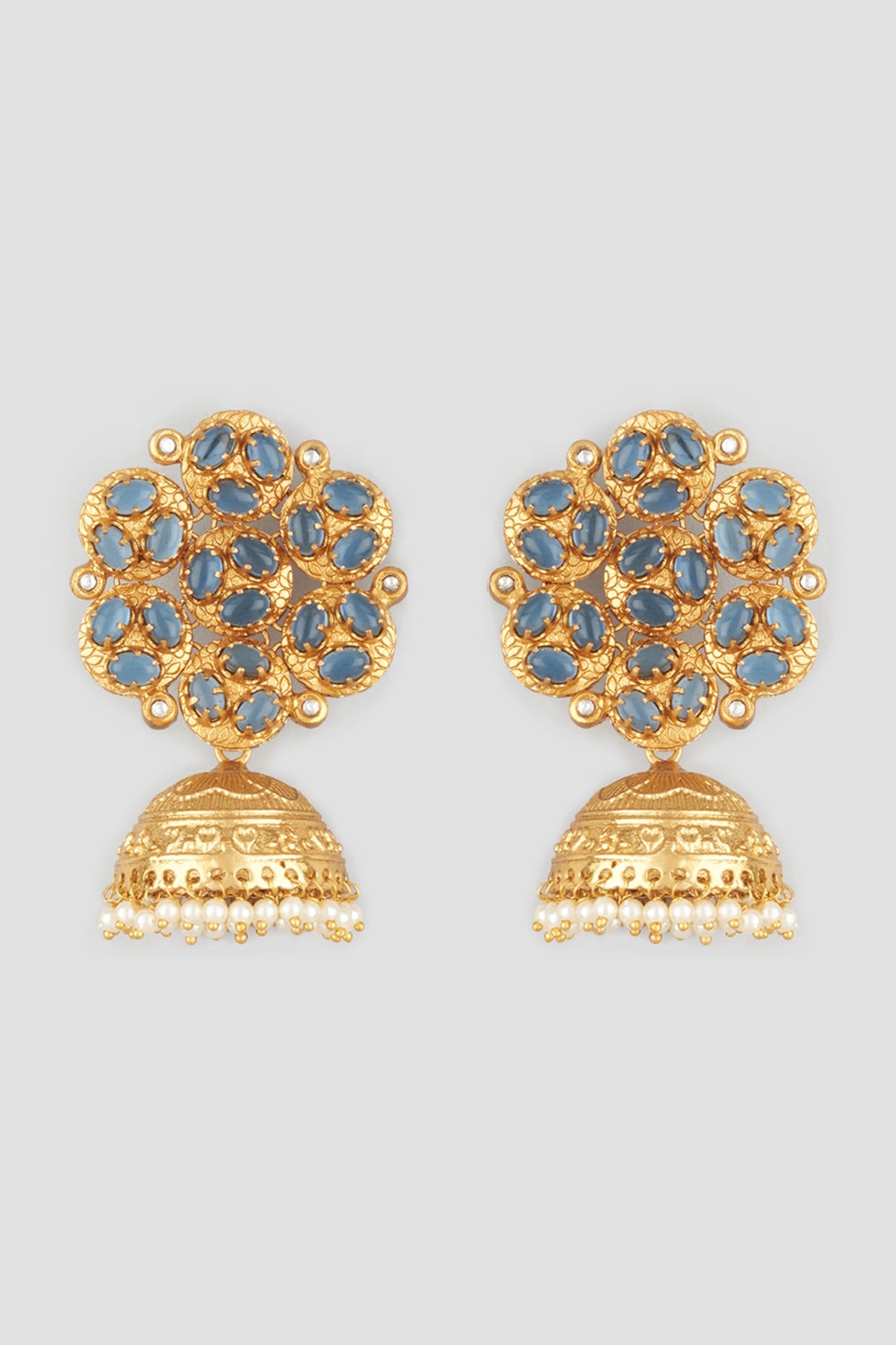 Gold Finish Blue Zircons Earrings