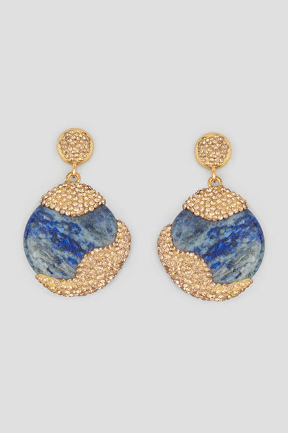 Gold Finish Earrings With Lapis Stone