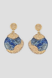Gold Finish Earrings With Lapis Stone
