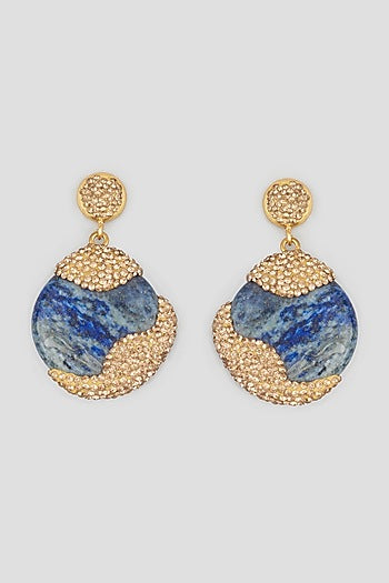 Gold Finish Earrings With Lapis Stone