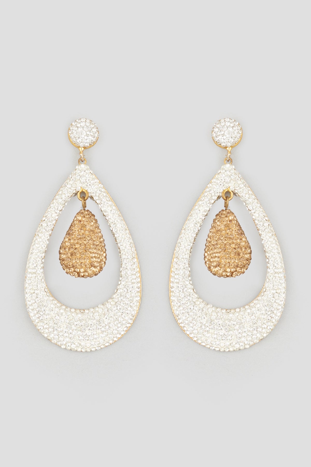 Two Tone Finish Zircons Earrings