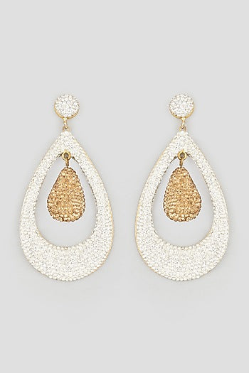 Two Tone Finish Zircons Earrings