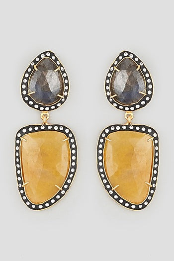 Two Tone Finish Earrings With Sapphire