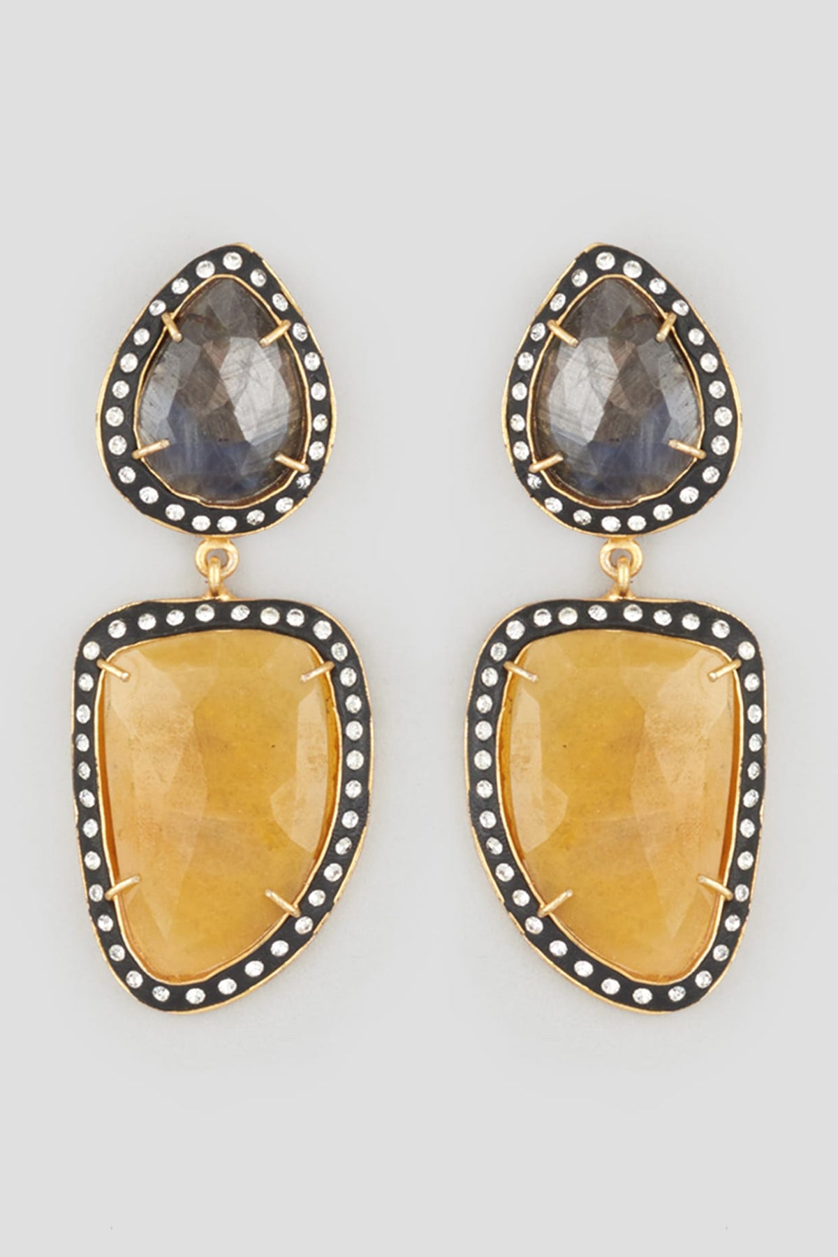 Two Tone Finish Earrings With Sapphire