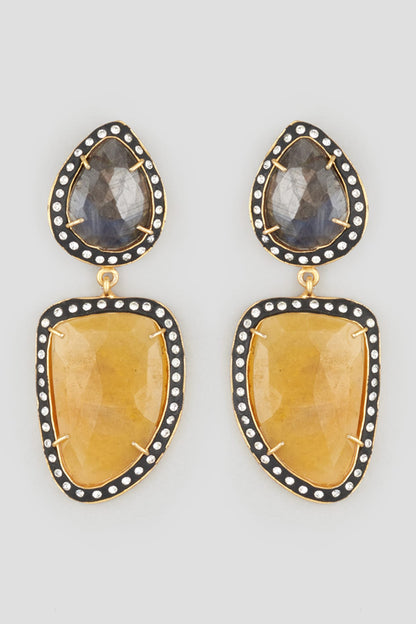 Two Tone Finish Earrings With Sapphire