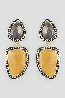 Two Tone Finish Earrings With Sapphire