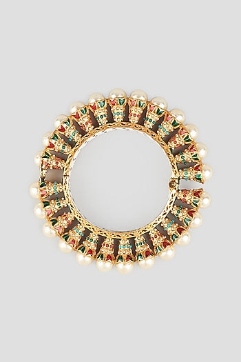 Gold Finish Glass Pearl Meenakari Bangle