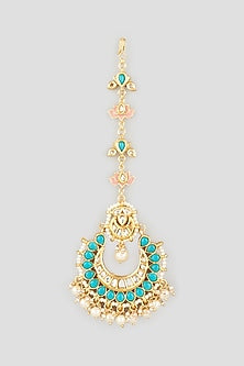 Gold Finish Turquoise Stone Maangtikka