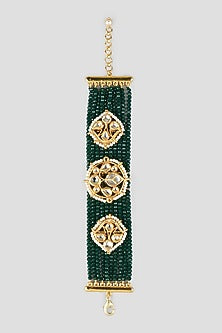Gold Finish Green Beaded Bracelet