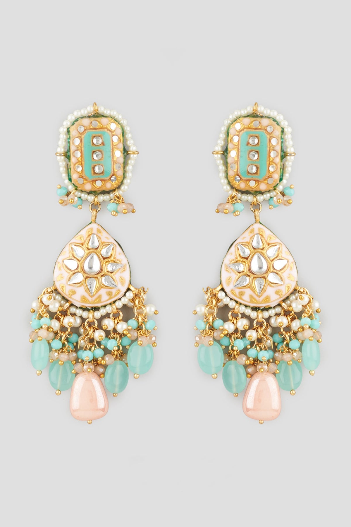 Gold Finish Dyed Jade Meenakari Earrings