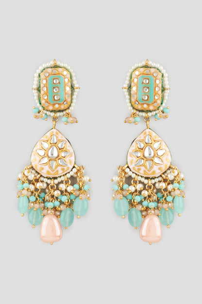 Gold Finish Dyed Jade Meenakari Earrings
