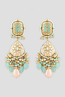 Gold Finish Dyed Jade Meenakari Earrings