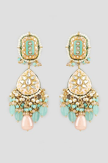Gold Finish Dyed Jade Meenakari Earrings