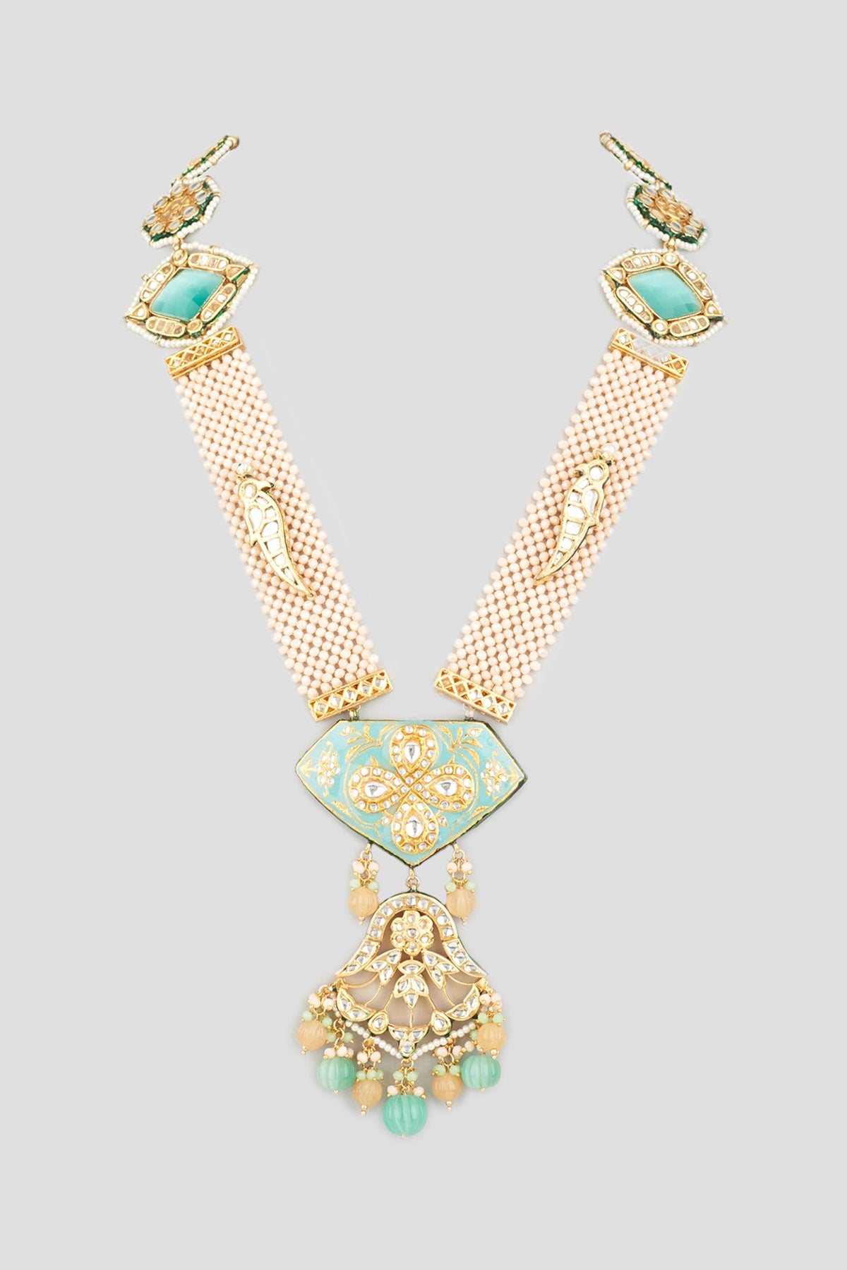 Gold Finish Kundan Polki & Crystal Beads Necklace