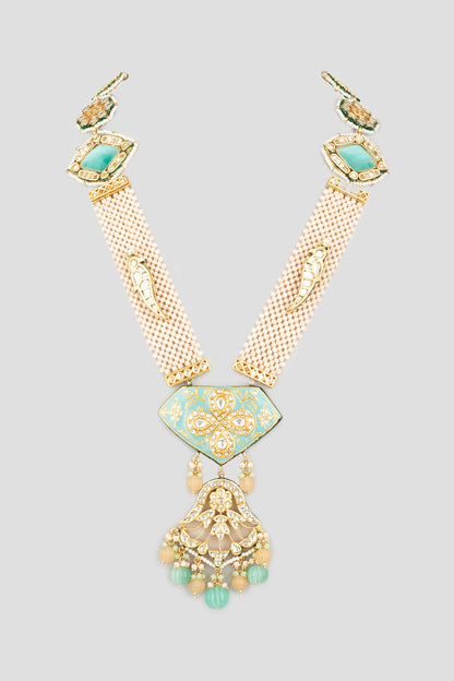 Gold Finish Kundan Polki & Crystal Beads Necklace