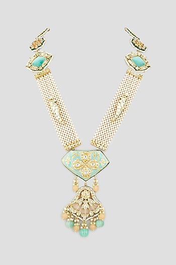 Gold Finish Kundan Polki & Crystal Beads Necklace