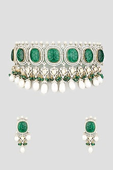 Two Tone Finish Shell Pearl Choker Necklace Set
