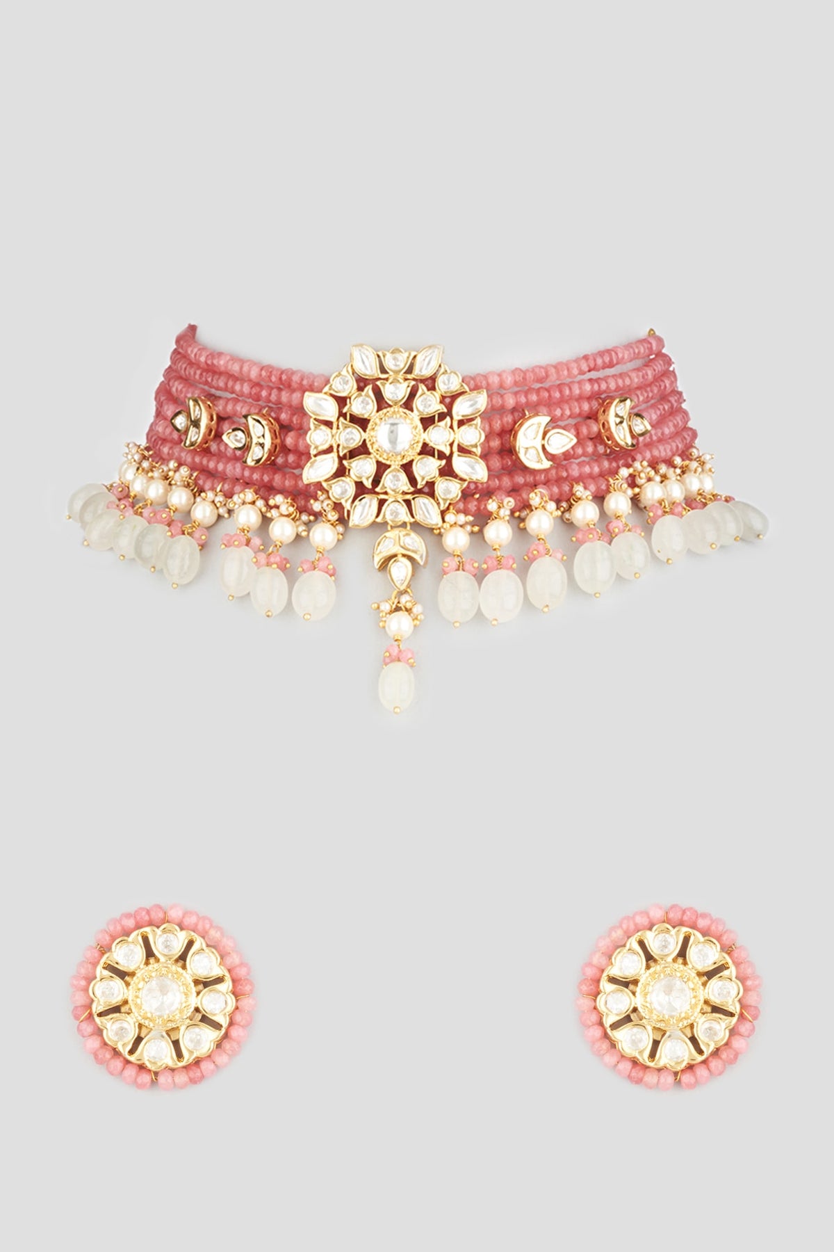 Gold Finish Kundan Polki & Jade Necklace Set