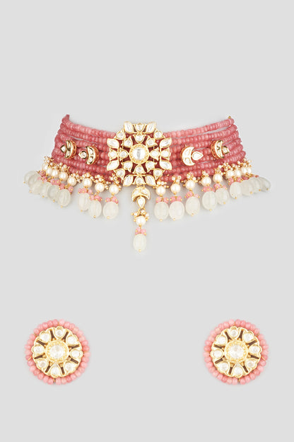 Gold Finish Kundan Polki & Jade Necklace Set
