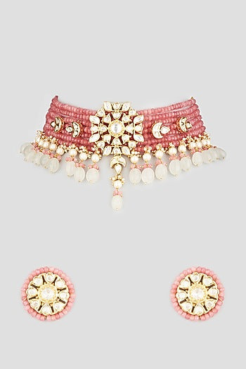 Gold Finish Kundan Polki & Jade Necklace Set