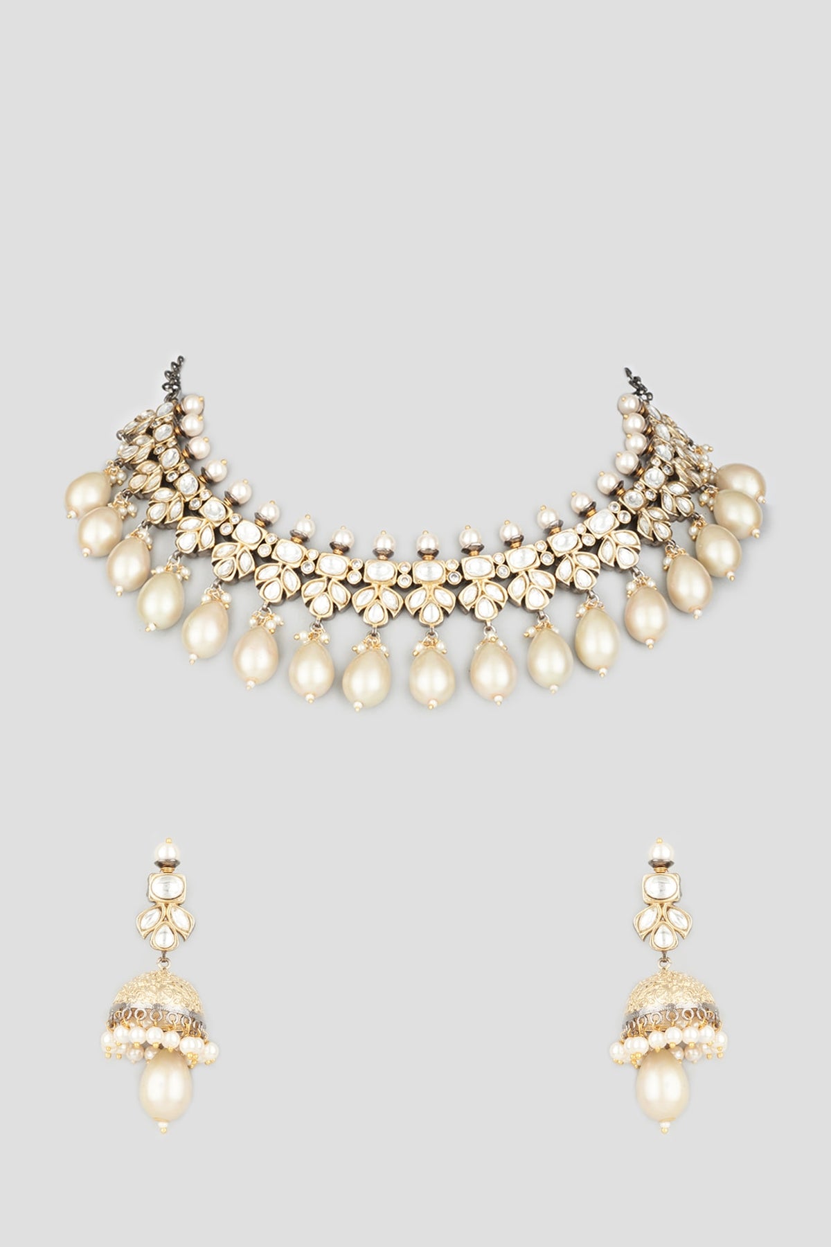 Two Tone Finish Kundan Polki Necklace Set