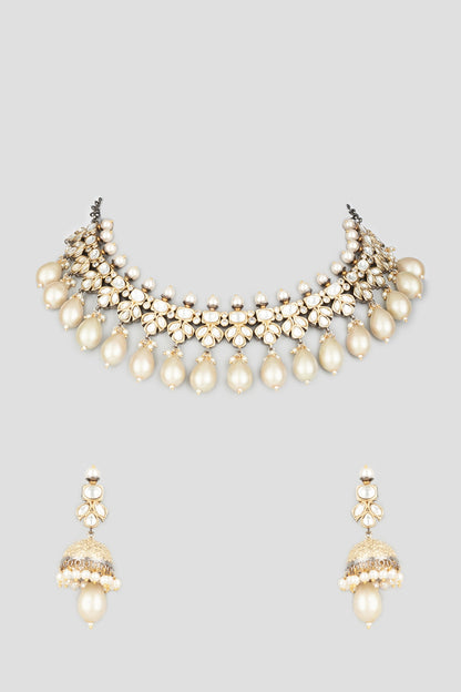 Two Tone Finish Kundan Polki Necklace Set