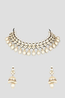 Two Tone Finish Kundan Polki Necklace Set