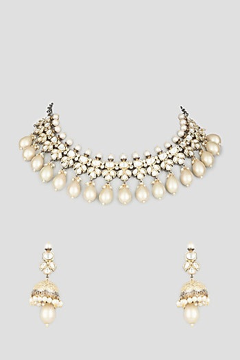 Two Tone Finish Kundan Polki Necklace Set