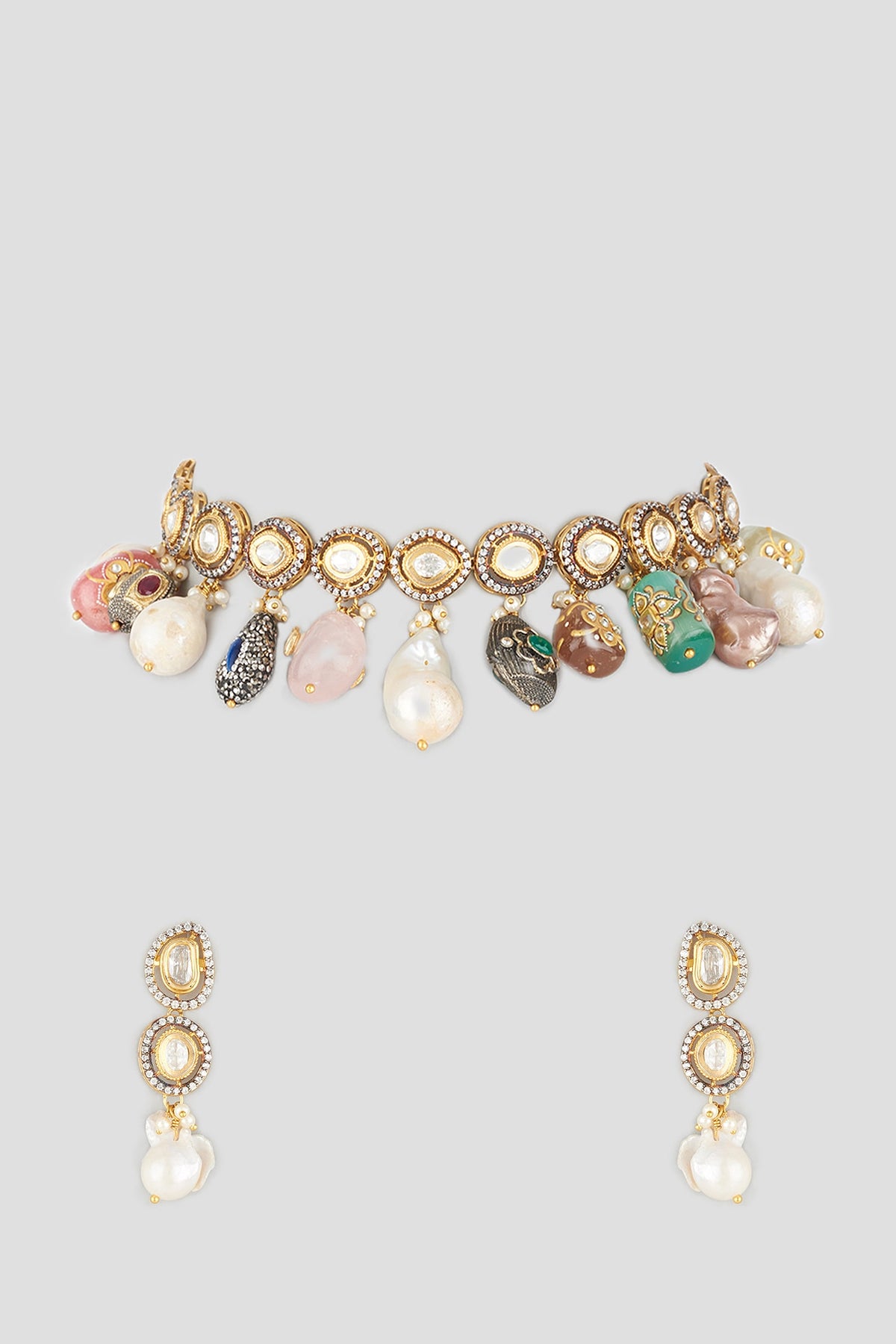 Two Tone Finish Kundan Polki Necklace Set