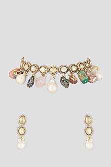 Two Tone Finish Kundan Polki Necklace Set