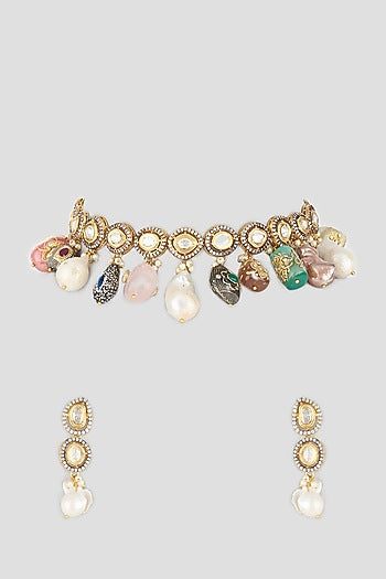 Two Tone Finish Kundan Polki Necklace Set