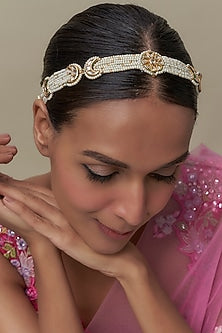 Gold Finish Kundan Polki & White Stone Mathapatti