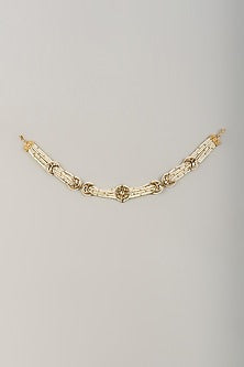 Gold Finish Kundan Polki & White Stone Mathapatti