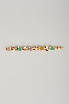 Gold Finish Kundan Polki & Multi-Colored Stone Hand Harness