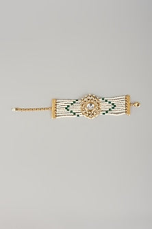 Gold Finish Kundan Polki & White Stone Hand Harness