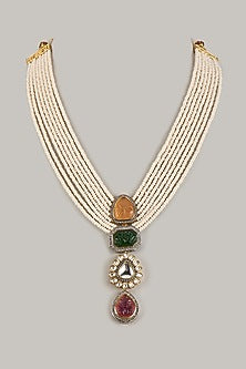 Gold Finish Kundan Polki & Multi-Colored Stone Necklace