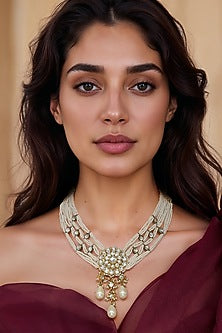 Gold Finish White Imitation Kundan Polki Choker Necklace