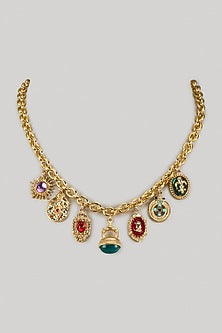 Gold Finish Kundan Polki & Multi-Colored Beaded Necklace